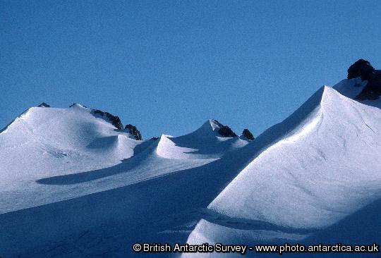 Wind scoops and ridges around Antarctic Peninsula mountains
