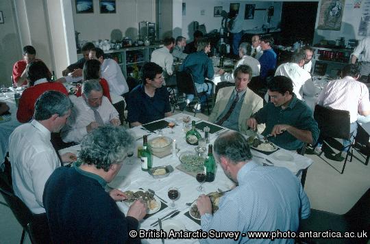 Saturday evening meal in the dining room at Rothera.