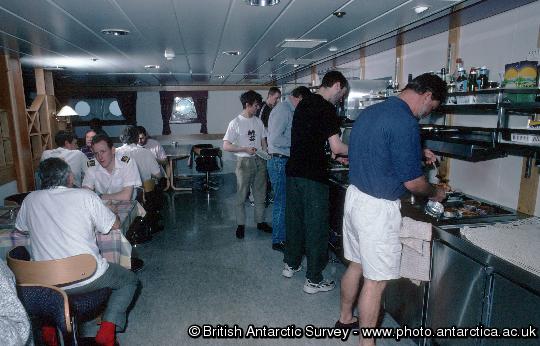 The self service dining area for Officers, crew and other BAS personnel on the RRS Ernest Shackleton