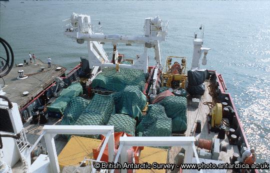 Cargo on the aft deck of  RRS James Clark Ross.