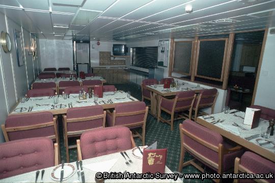 The canteen or restaurant onboard  RRS James Clark Ross