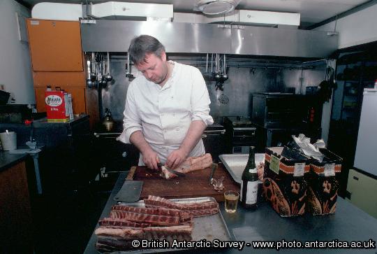 The cook at work in the Halley kitchen