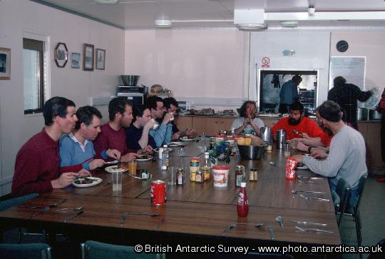 The canteen during an evening meal at Halley Research Station