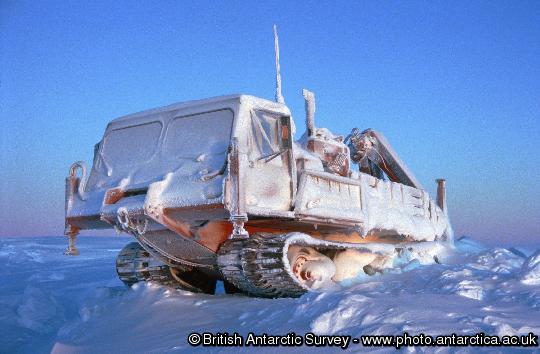 Nodwell 110c mobile crane encased in snow and Ice over the 1995 Halley Winter