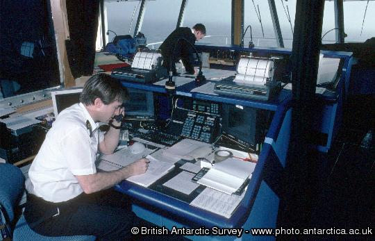 Radio officer on the bridge of the RRS Ernest Shackleton