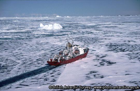 RRS James Clark Ross in Marguerite Bay shortly after leaving Rothera Research Station