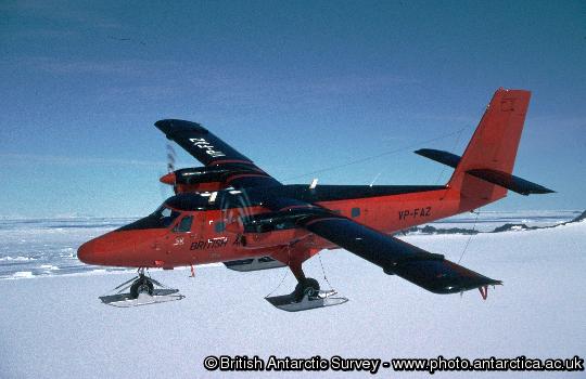 BAS Twin Otter Aircraft in flight over the Antarctic Peninsula