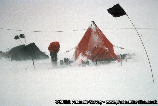 High winds making life difficult at a field camp.  No work today! These winds are around 30 knots, often 60 knots are encountered but few photographs are taken then!