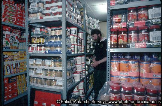 The Rothera cook in the food store