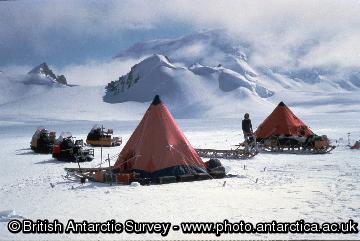 Field training camp on an ice field below Trident Peak, southern Adelaide Island