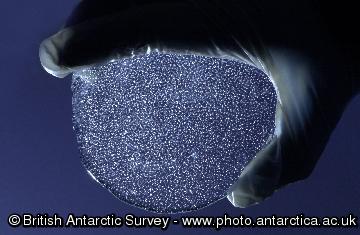Slice of ice core from Berkner Island, depth 120m. 
