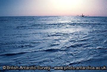 BAS twin otter aircraft on the Antarctic ice sheet.