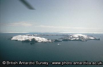 Deception Island from the air showing the 10km diameter caldera flooded by the sea