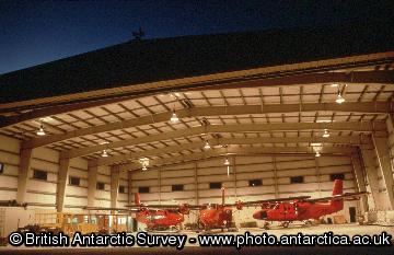 Aircraft inside the hangar at Rothera