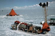 Preparing a sledge for a day trip from a field camp in the shadow of Ellsworth Mountains.