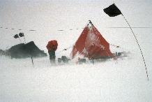 High winds making life difficult at a field camp.  No work today! These winds are around 30 knots, often 60 knots are encountered but few photographs are taken then!