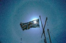 Sun Halo around the Union Jack at Halley Research Station