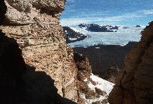 Weathered sandstone cliff in gully at Battleship Promontory, Dry valleys, Victoria Land