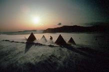 Sunset over a remote field camp