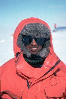 Sometimes traditional materials, e.g. ventile cotton, can be the best  in cold conditions.  This glaciologist C. Nath is ready for a day working in cold temperatures.